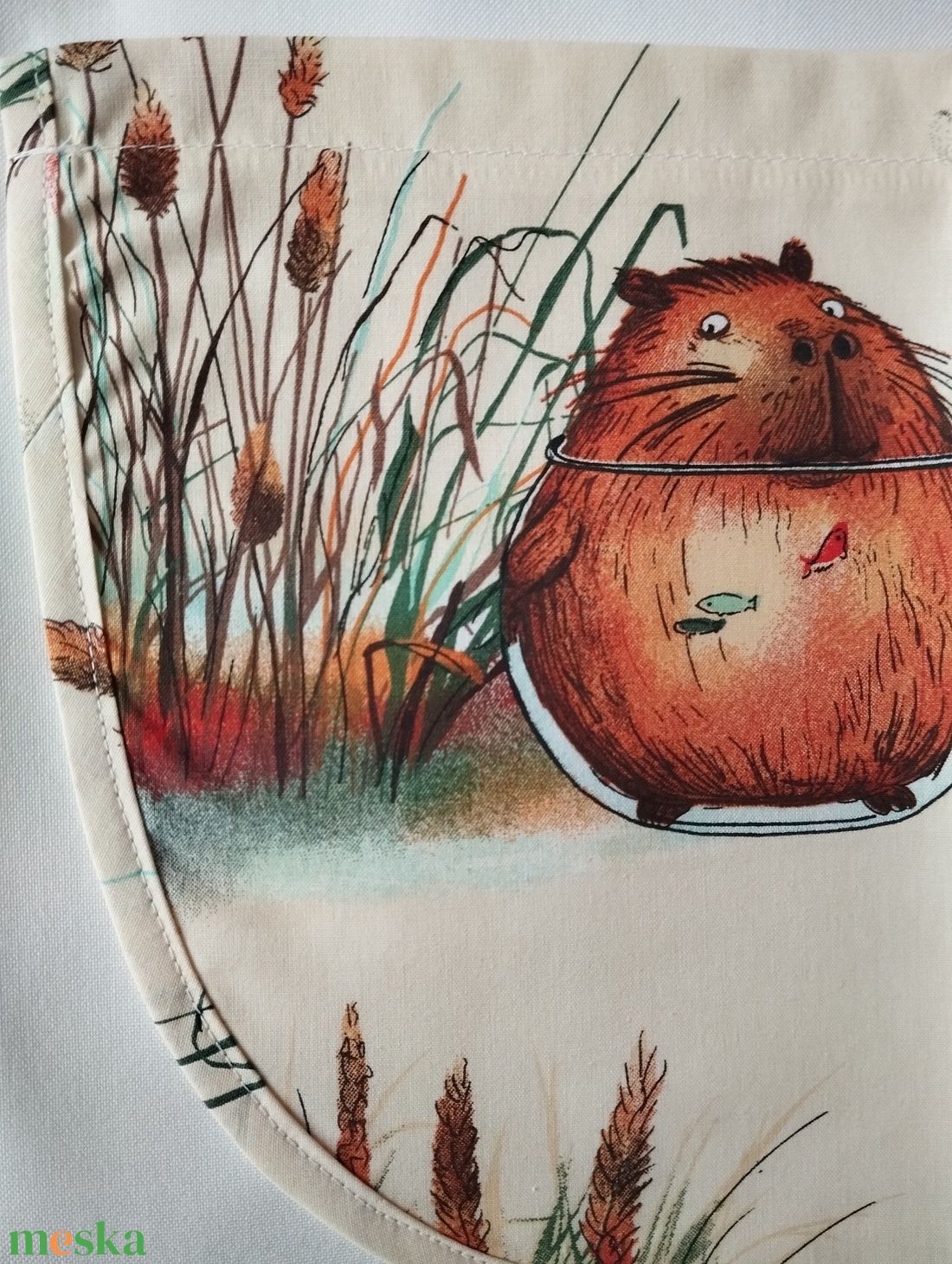 Női fehér lapköpeny, Capibara �mintás zsebbel , ovis , munkaruha  - ruha & divat - női ruha - tunika - Meska.hu