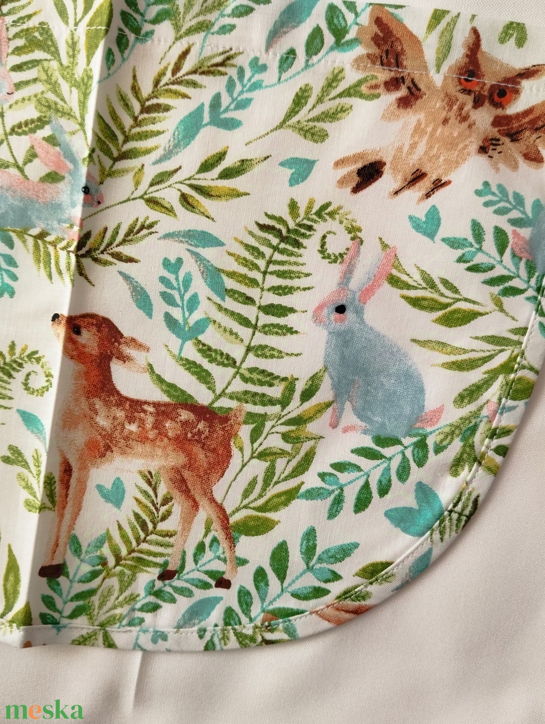 Női fehér lapköpeny,Őz , Bagoly �, Nyuszi �� mintás zsebbel , ovis , munkaruha  - ruha & divat - női ruha - tunika - Meska.hu