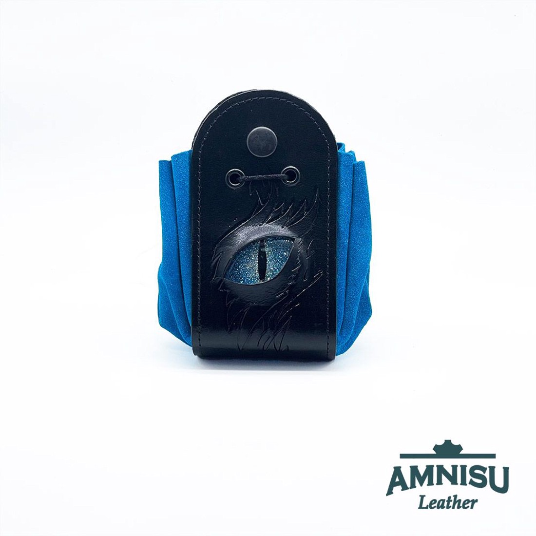 Fekete - világoskék sárkányszemes bőr 2in1 szütyő és kockatálca - Ryen - játék & sport - szerepjáték - Meska.hu