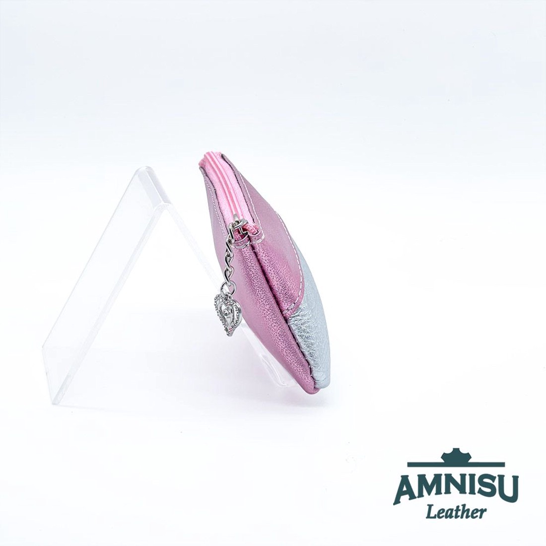 Metál rózsaszín - ezüst ívelt egy cipzáras kulcstartó C4001-1008 -  - Meska.hu