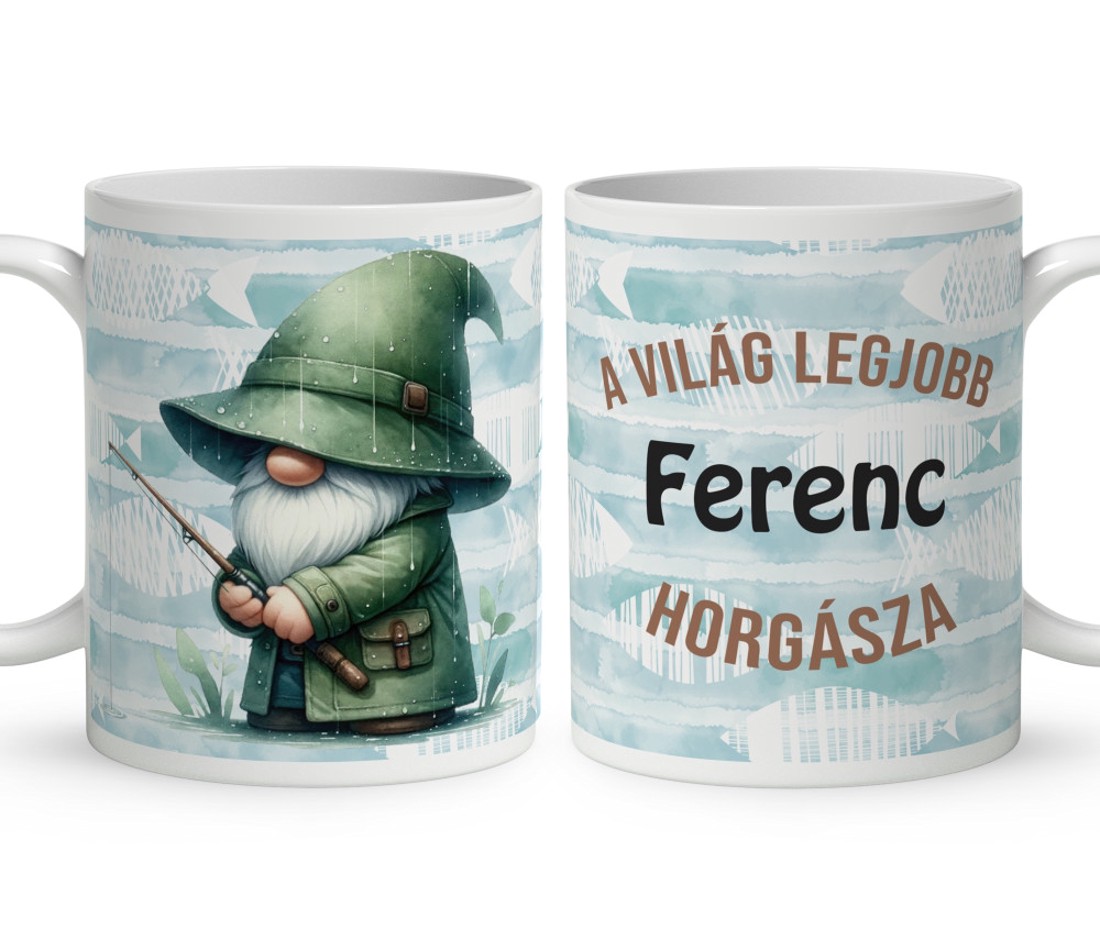 Névvel kérhető - Horgász manó esőben mintás bögre - otthon & életmód - konyhafelszerelés, tálalás - tálalás - bögre & csésze - Meska.hu