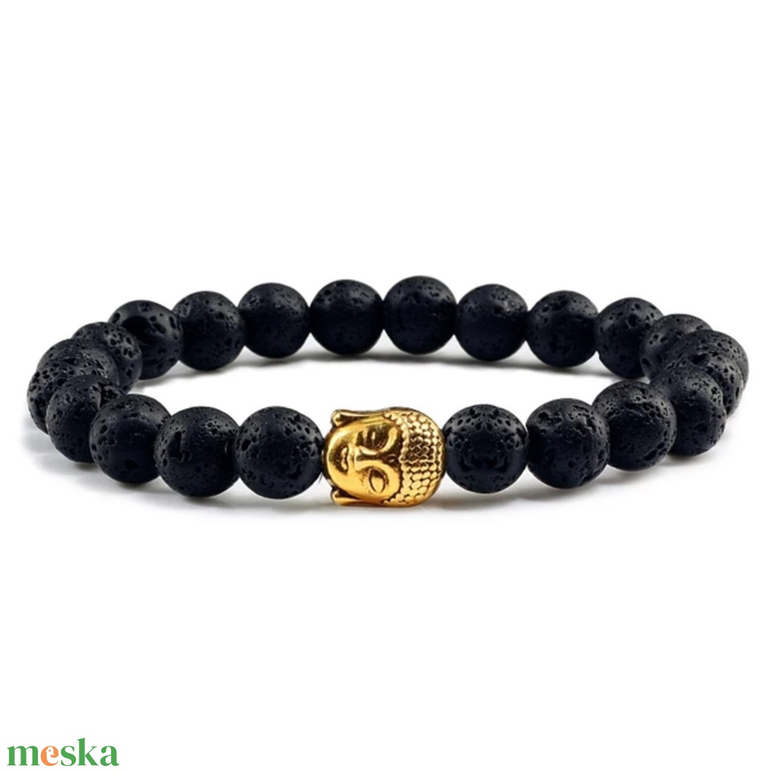 Buddha fejes ásványkarkötő lávakővel - ékszer - karkötő - ásványkarkötő - Meska.hu