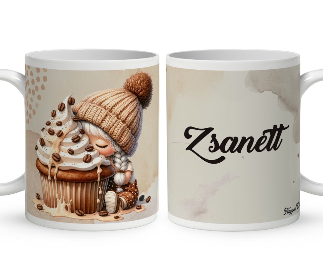Névvel kérhető - Sütifaló kávés manó lány mintás bögre - otthon & életmód - konyhafelszerelés, tálalás - tálalás - bögre & csésze - Meska.hu