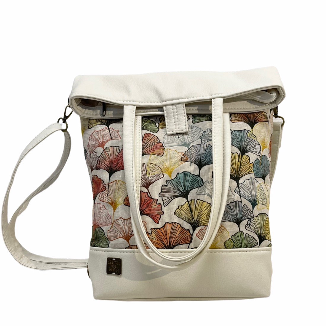 SuziartBag Beige ginkgo mintás 3in1 hátizsák - táska & tok - kézitáska & válltáska - válltáska - Meska.hu