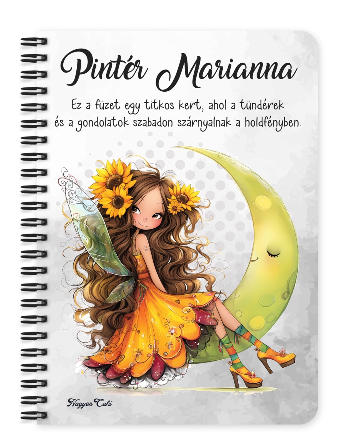 Személyre szabható - Huncut Napraforgós tündérlány mintás A6-os füzet - otthon & életmód - papír, írószer - jegyzetfüzet & napló - Meska.hu