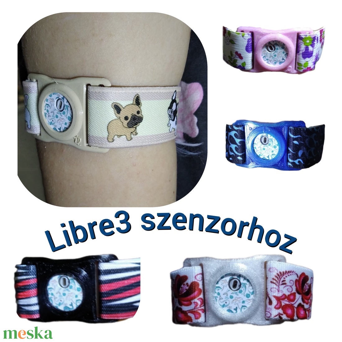 Libre3 szenzorhoz rugalmas keretű  szenzorrögzítő karpánt, szenzorpánt - szépségápolás - egészségmegőrzési kellékek - szenzorrögzítő pánt - Meska.hu