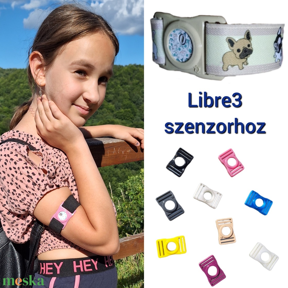 Libre3 szenzorhoz rugalmas keretű  szenzorrögzítő karpánt, szenzorpánt - szépségápolás - egészségmegőrzési kellékek - szenzorrögzítő pánt - Meska.hu