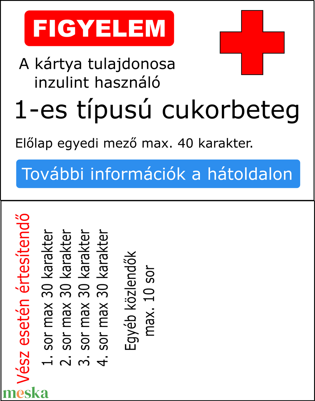 Vészhelyzeti kártya cukorbetegek részére - művészet - naptárkártyák, sportkártyák - Meska.hu