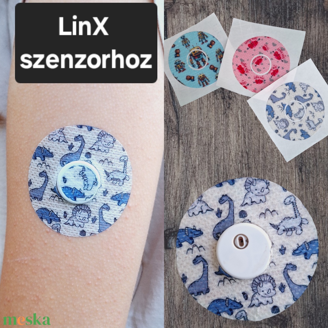 LinX / GluX vércukormérő szenzorhoz mintás tapasz (szenzortapasz) 5 db/ csomag - szépségápolás - egészségmegőrzési kellékek - vércukormérő szenzor tapasz - Meska.hu