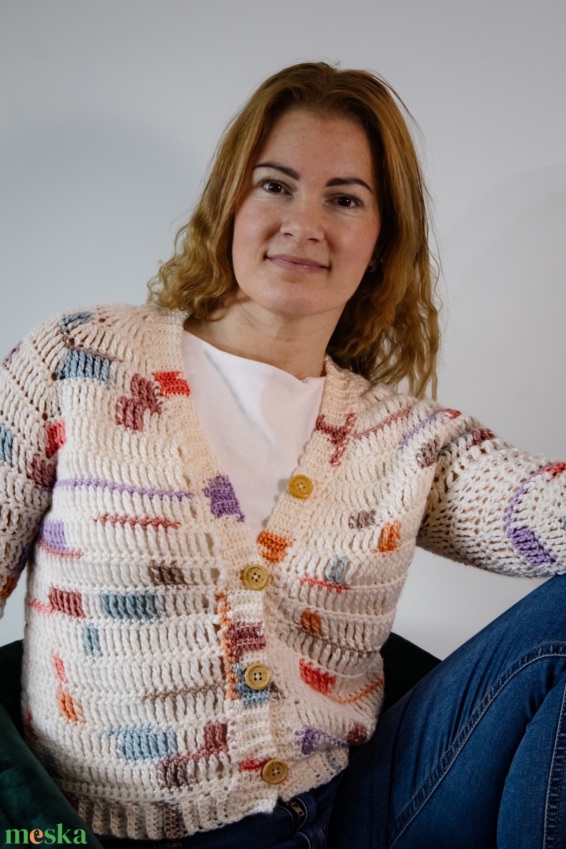 Horgolt színes raglán kardigán - ruha & divat - női ruha - kardigánok - Meska.hu