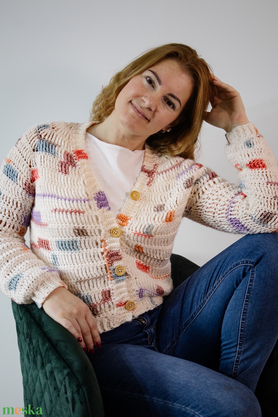 Horgolt színes raglán kardigán - ruha & divat - női ruha - kardigánok - Meska.hu