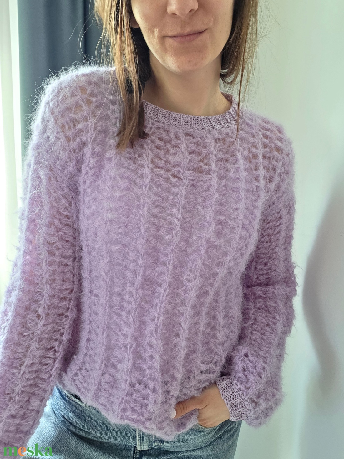 Horgolt levendula lila mohair felső - ruha & divat - női ruha - pulóver - Meska.hu