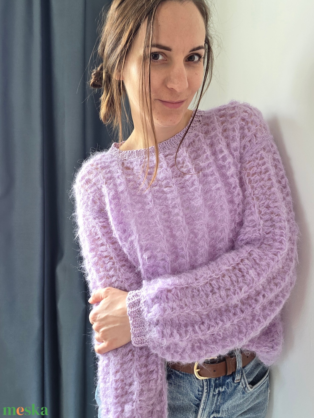 Horgolt levendula lila mohair felső - ruha & divat - női ruha - pulóver - Meska.hu