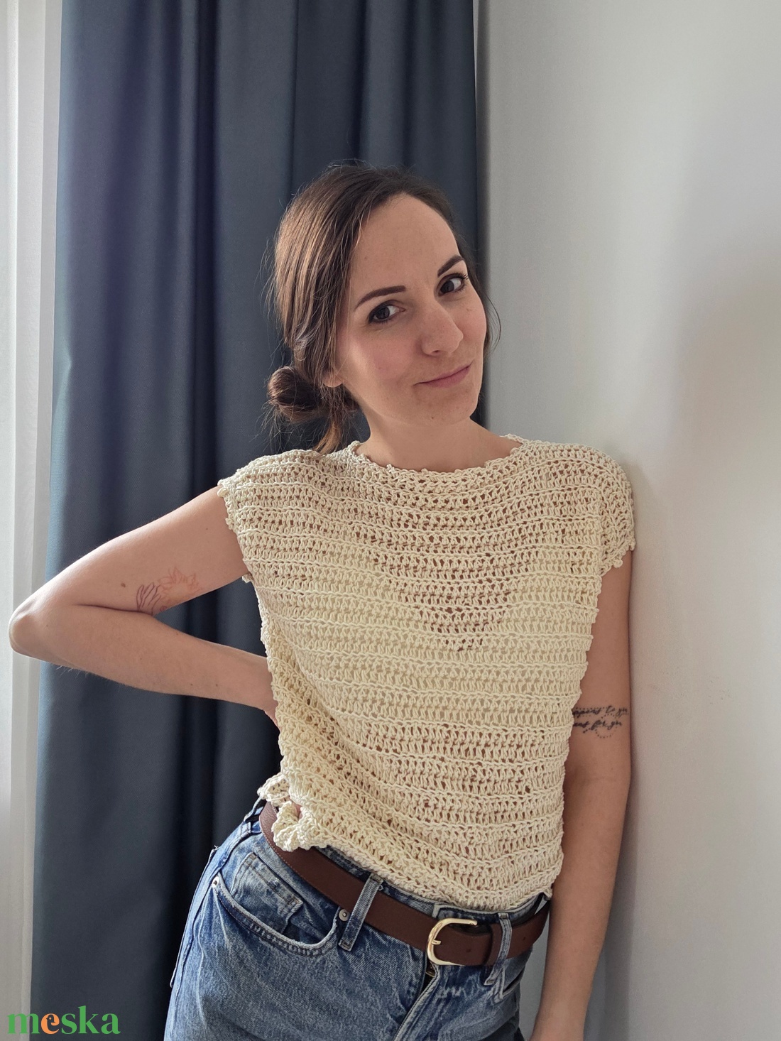 Kötött hatású horgol felső - ruha & divat - női ruha - póló, felső - Meska.hu