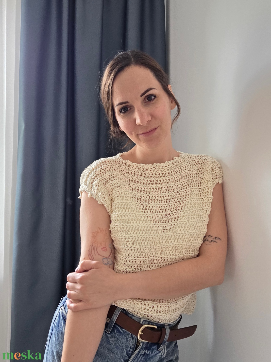 Kötött hatású horgol felső - ruha & divat - női ruha - póló, felső - Meska.hu