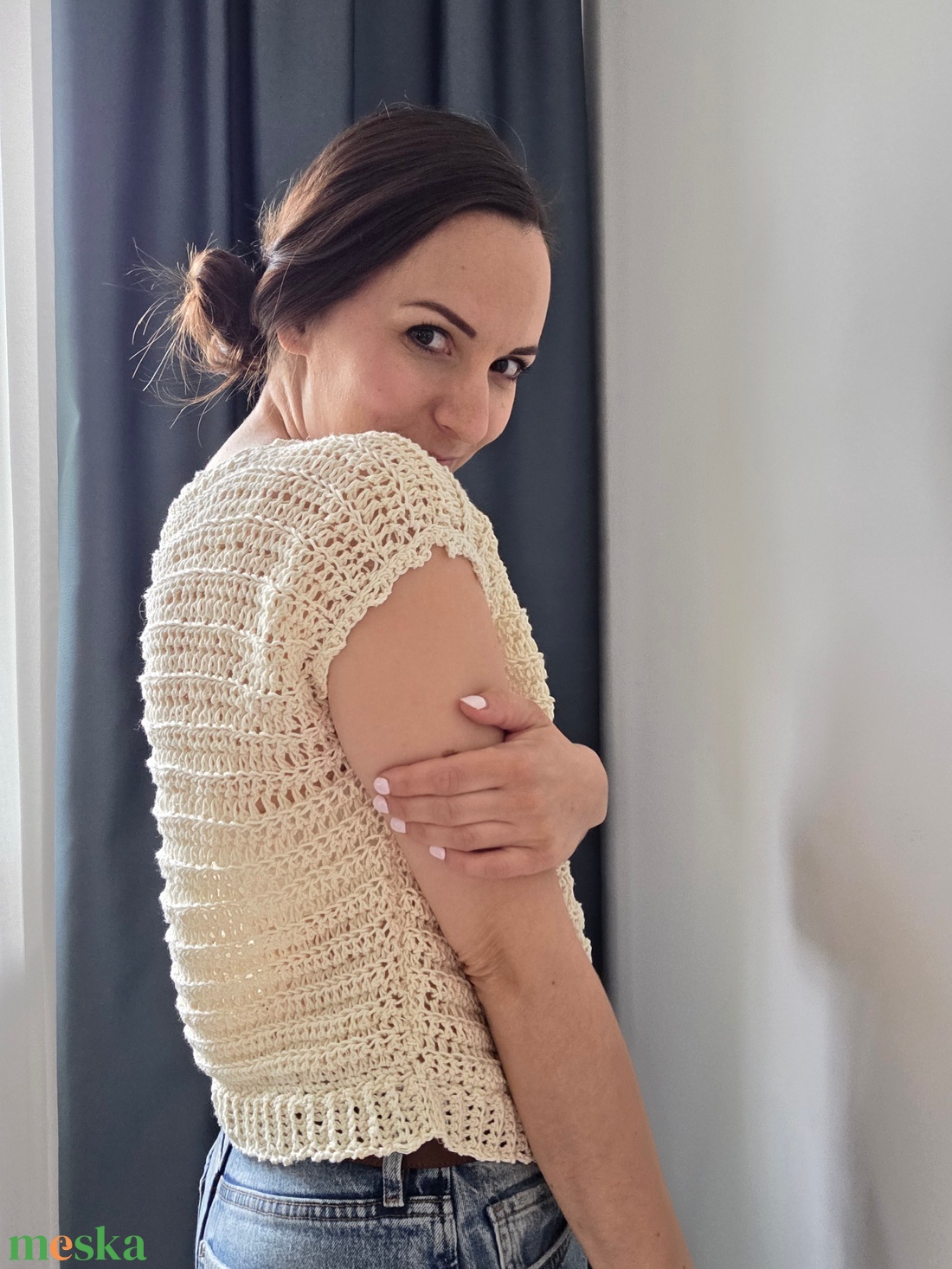 Kötött hatású horgol felső - ruha & divat - női ruha - póló, felső - Meska.hu