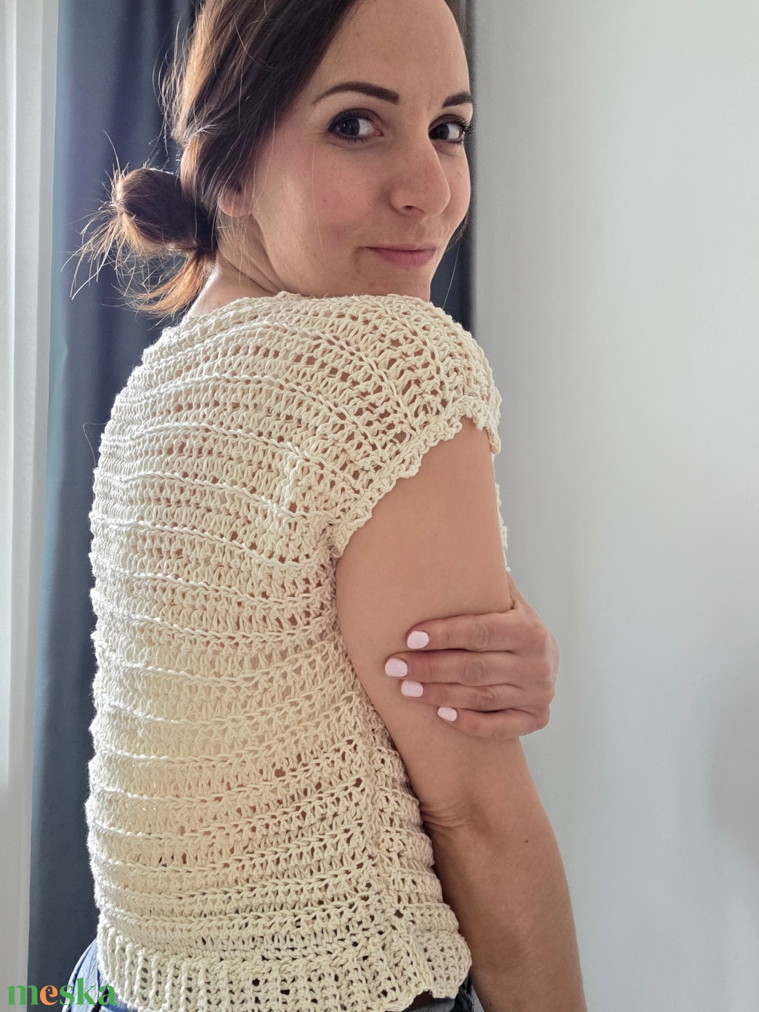 Kötött hatású horgol felső - ruha & divat - női ruha - póló, felső - Meska.hu