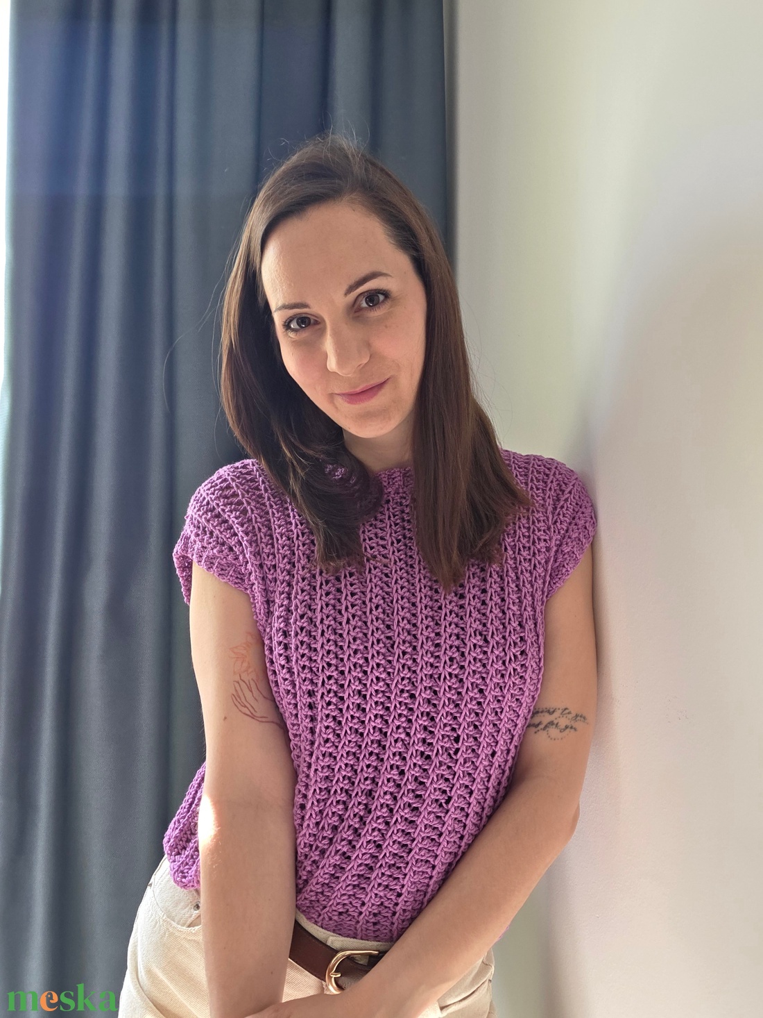 Horgolt lila felső - ruha & divat - női ruha - póló, felső - Meska.hu