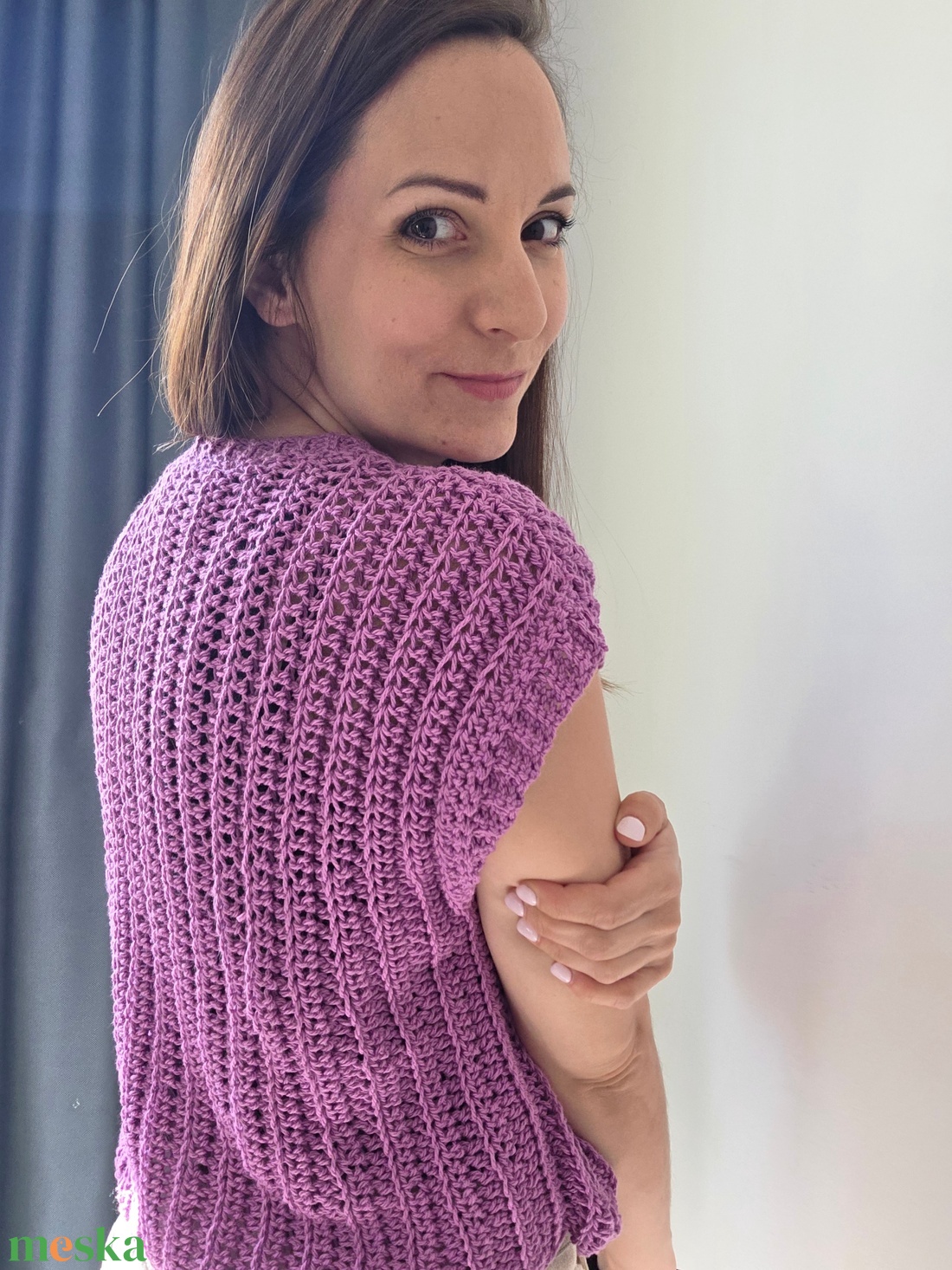 Horgolt lila felső - ruha & divat - női ruha - póló, felső - Meska.hu