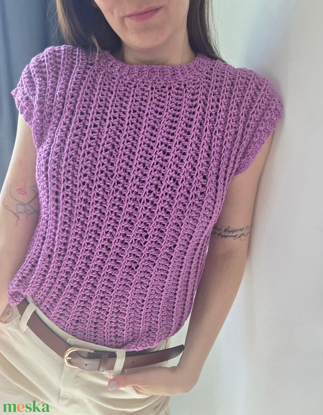Horgolt lila felső - ruha & divat - női ruha - póló, felső - Meska.hu