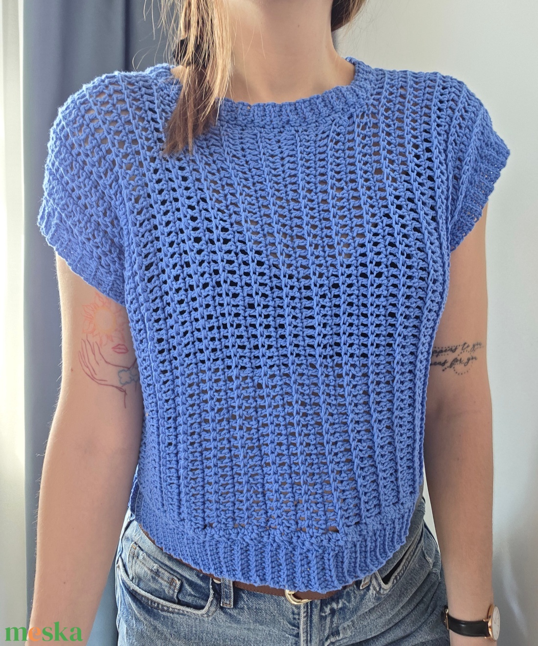 Horgolt organikus pamut felső - ruha & divat - női ruha - póló, felső - Meska.hu