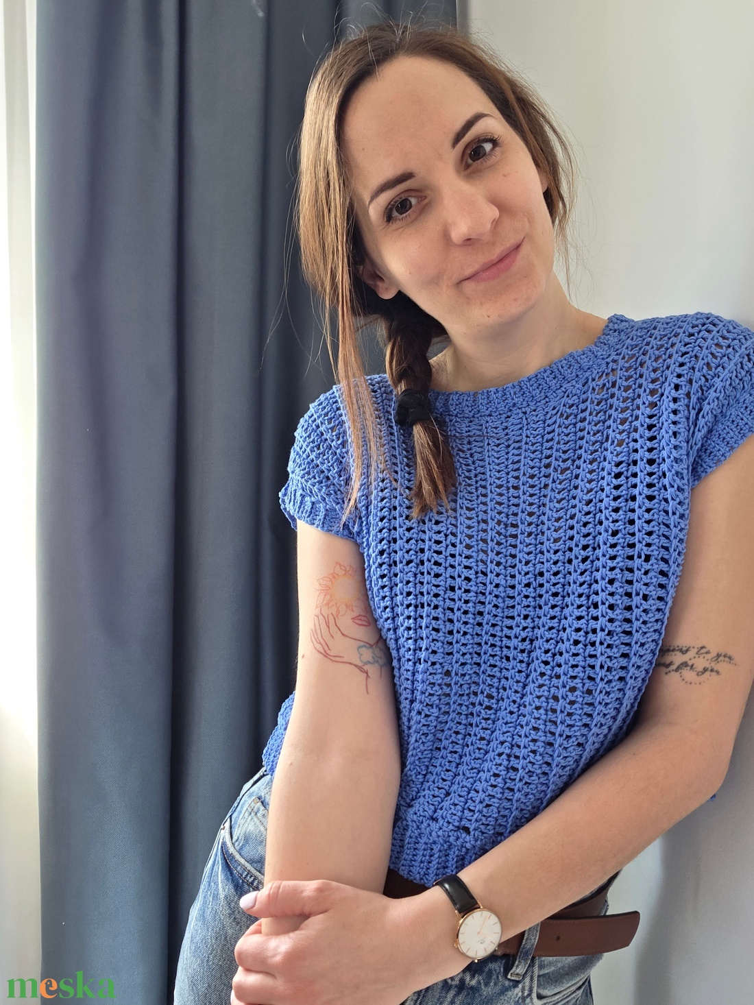 Horgolt organikus pamut felső - ruha & divat - női ruha - póló, felső - Meska.hu