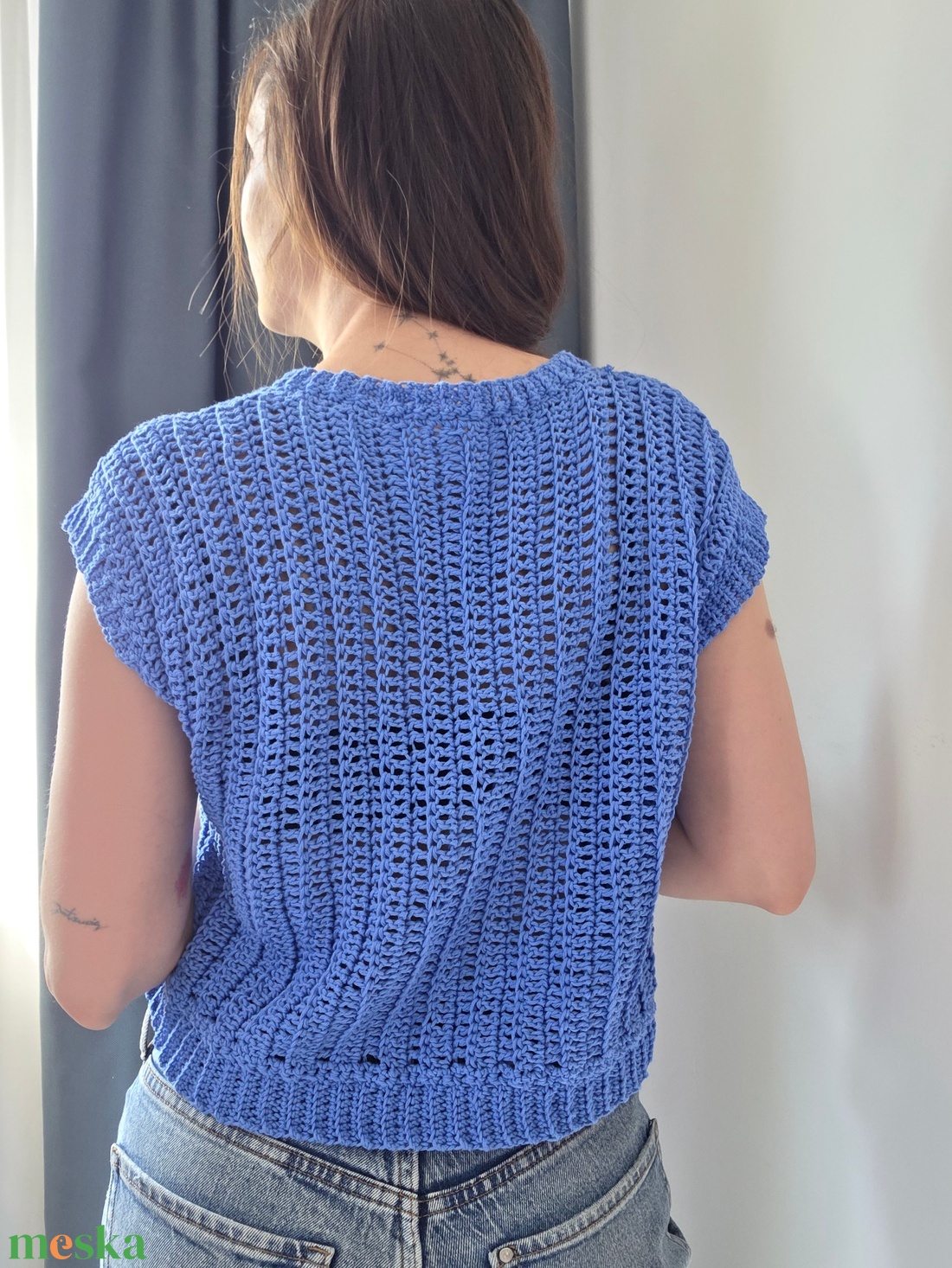 Horgolt organikus pamut felső - ruha & divat - női ruha - póló, felső - Meska.hu