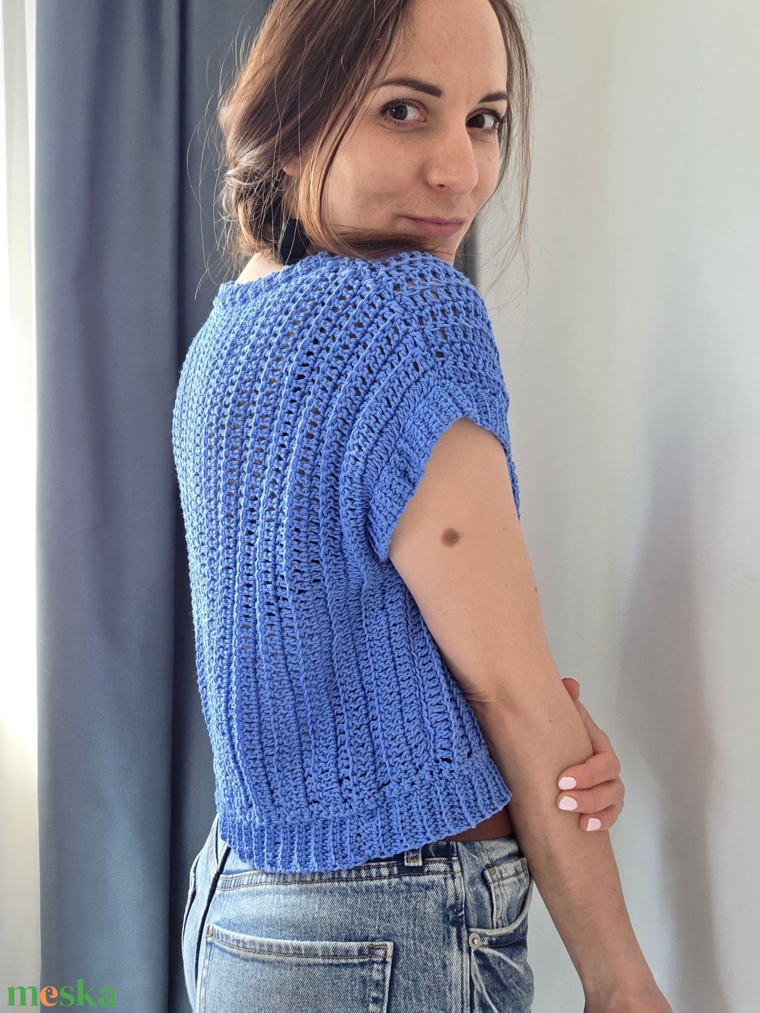 Horgolt organikus pamut felső - ruha & divat - női ruha - póló, felső - Meska.hu