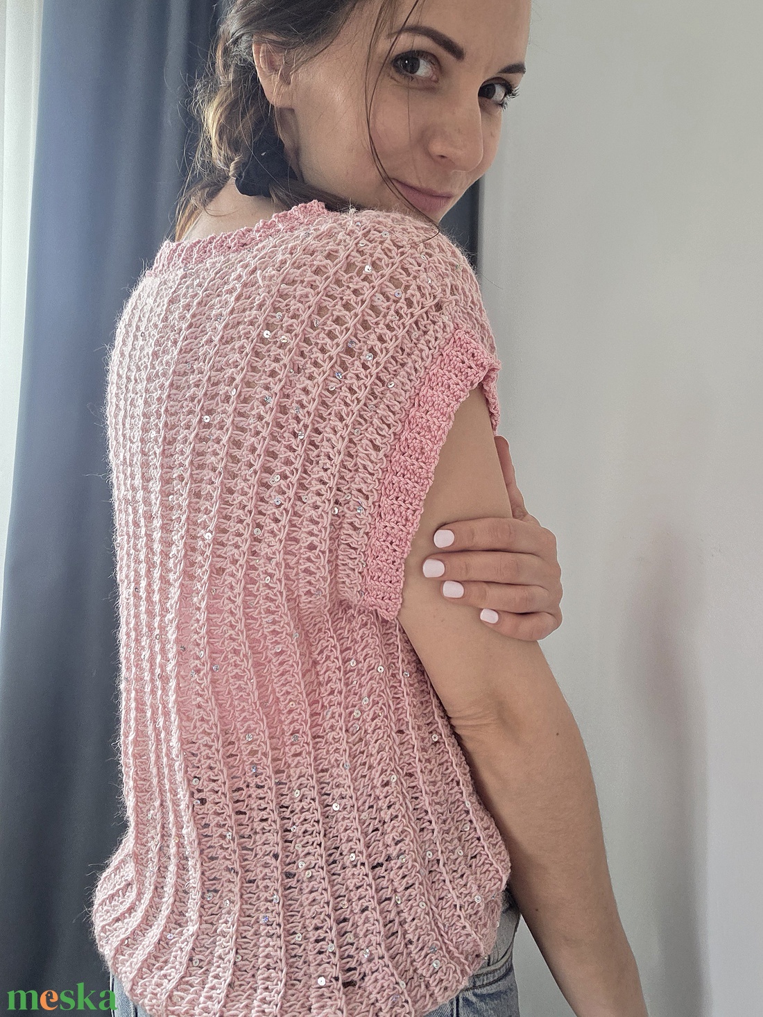 Csillogós különleges kézzel horgolt felső - ruha & divat - női ruha - top - Meska.hu