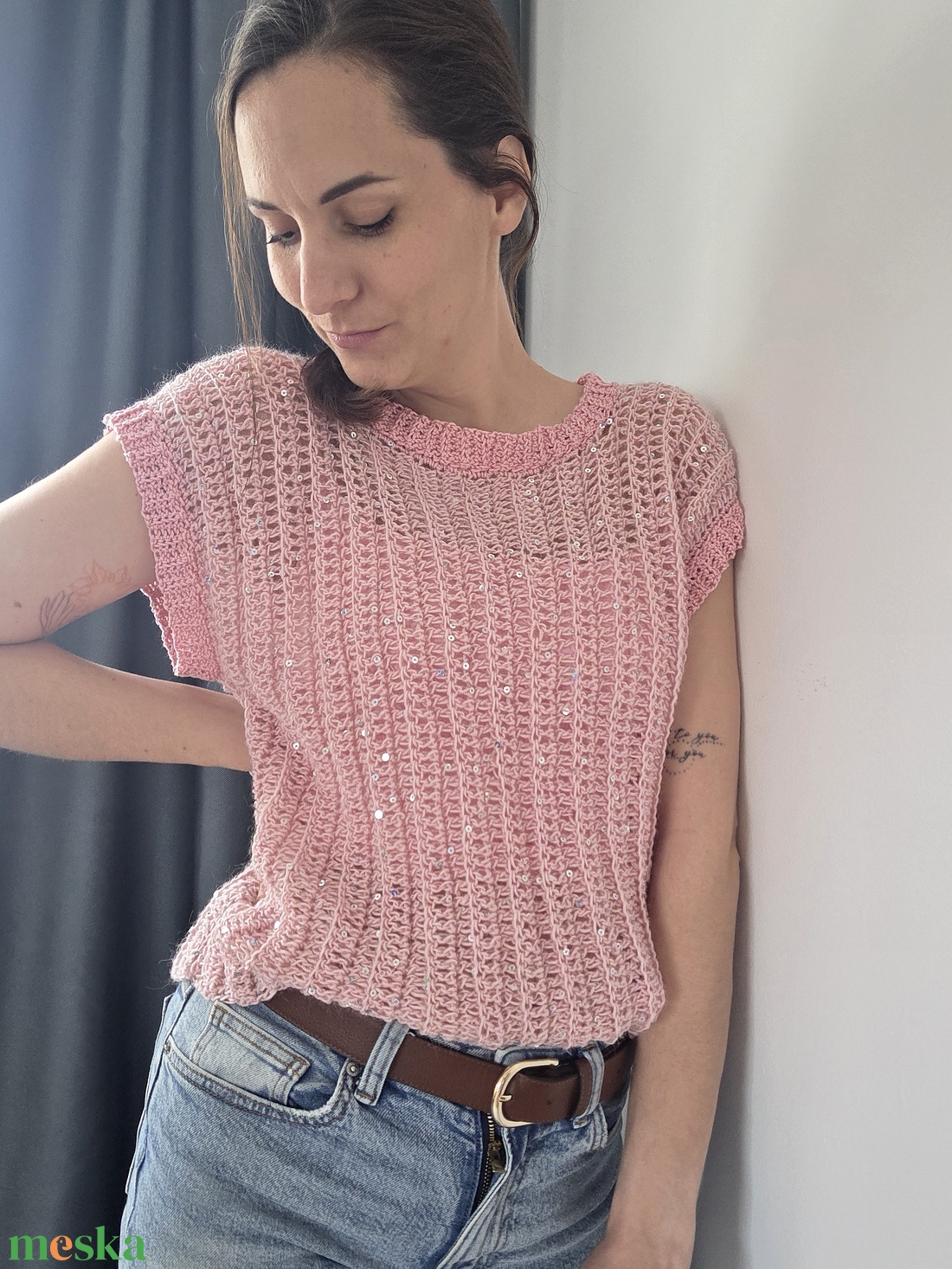 Csillogós különleges kézzel horgolt felső - ruha & divat - női ruha - top - Meska.hu