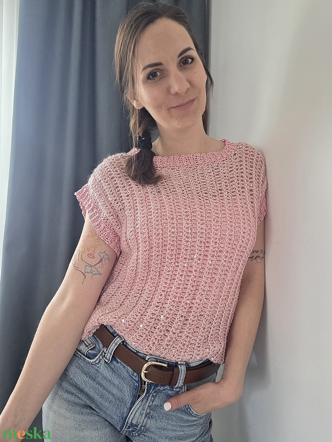 Csillogós különleges kézzel horgolt felső - ruha & divat - női ruha - top - Meska.hu