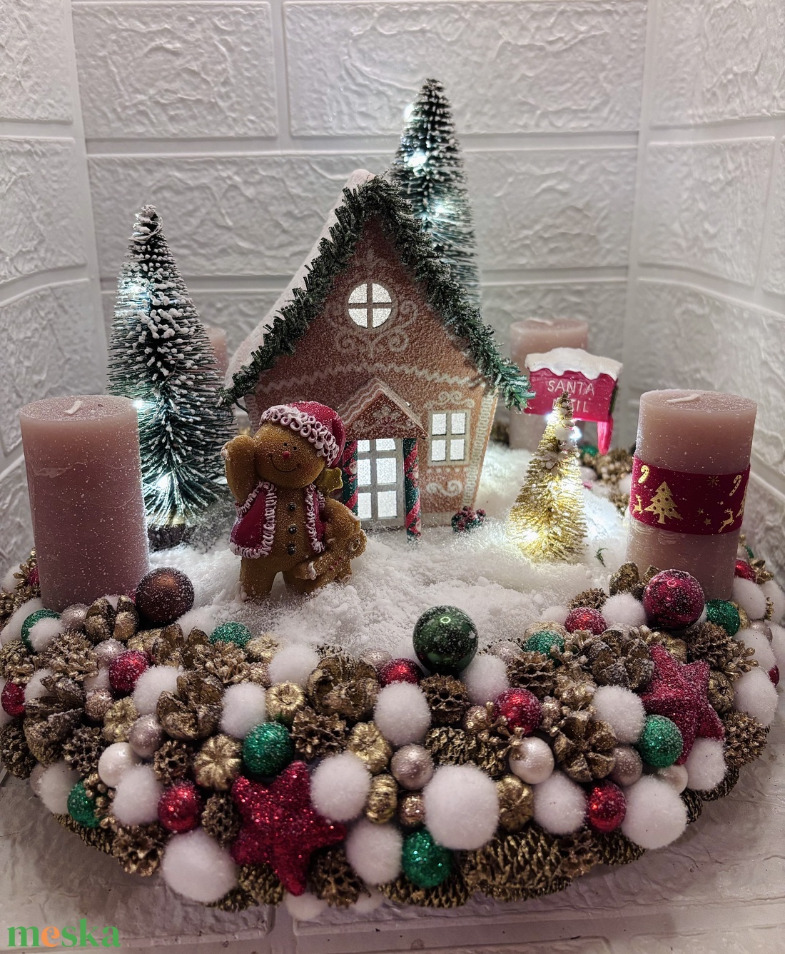 Világítós mézeskalácsos adventi koszorú - karácsony - adventi díszek - adventi koszorú - Meska.hu