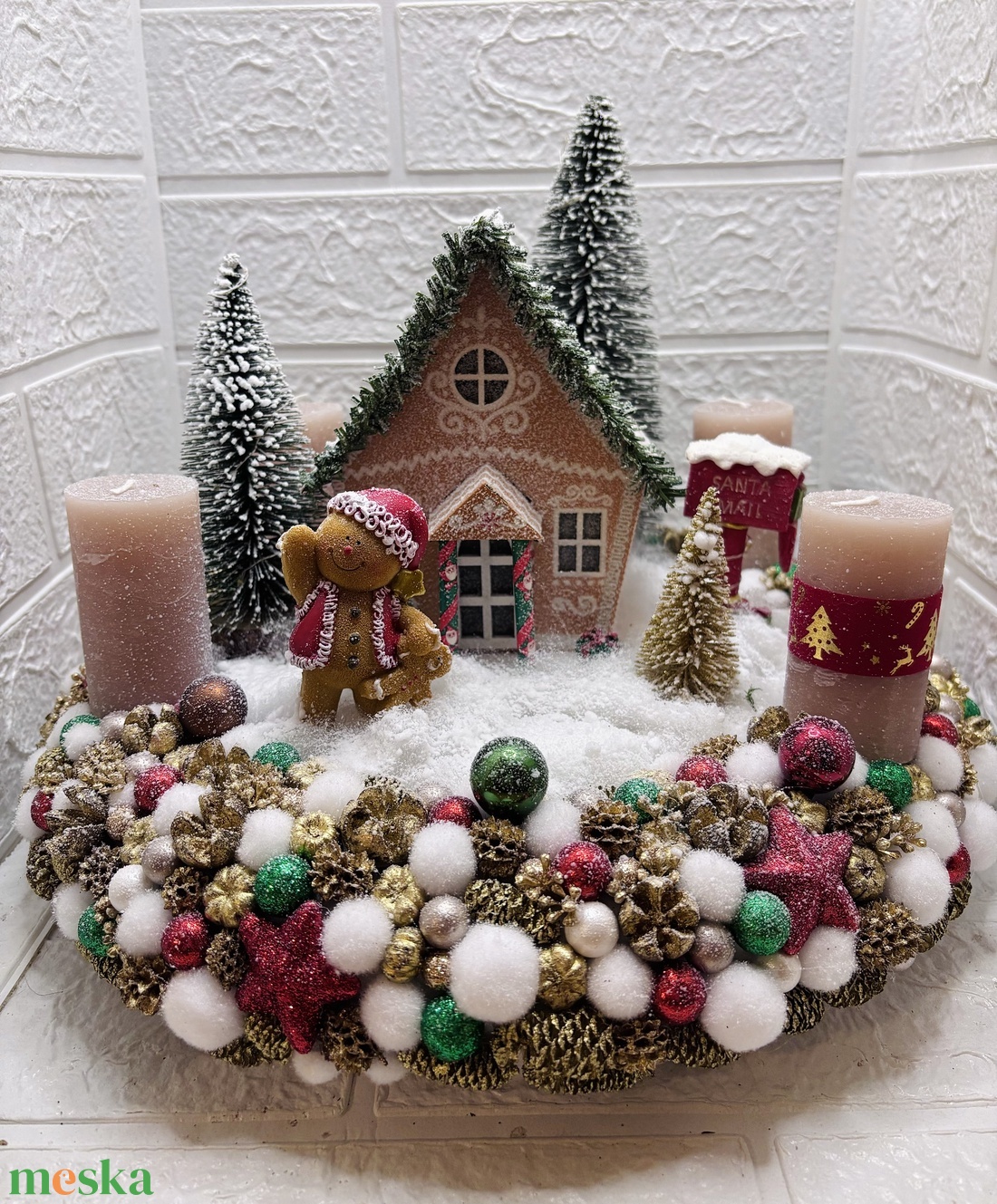 Világítós mézeskalácsos adventi koszorú - karácsony - adventi díszek - adventi koszorú - Meska.hu