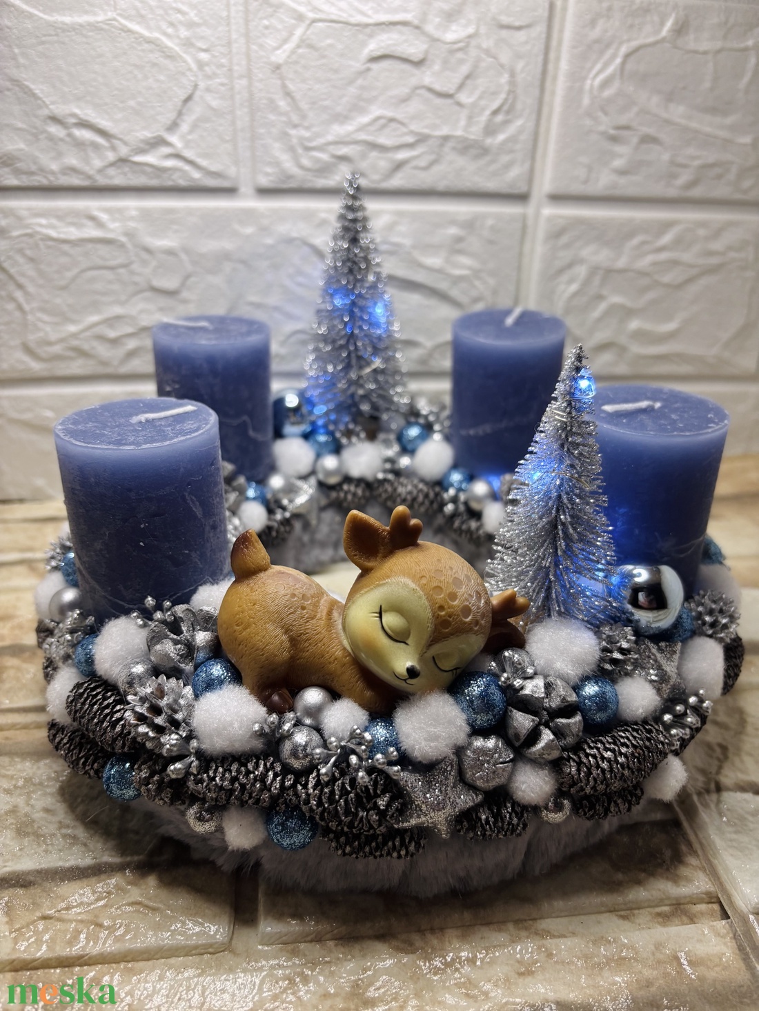 Világítós, őzikés adventi koszorú  - karácsony - adventi díszek - adventi koszorú - Meska.hu