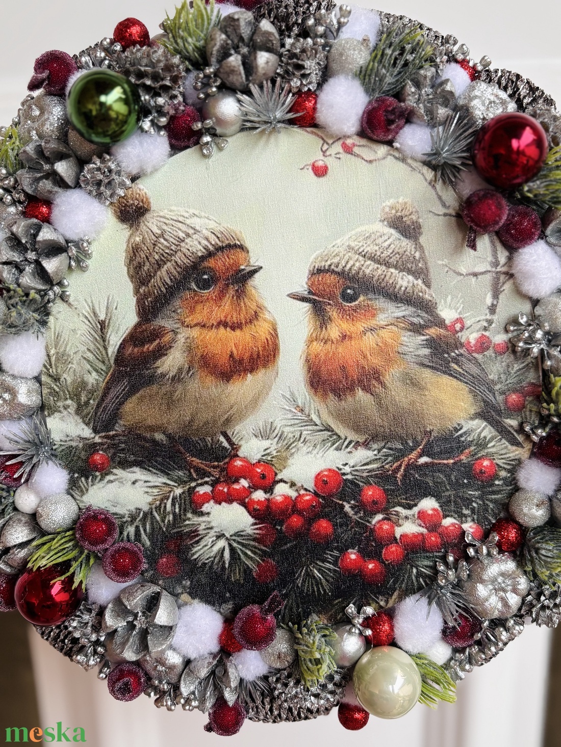 Gyönyörű madárkás ajtódísz - karácsony - adventi díszek - adventi ajtódísz - Meska.hu