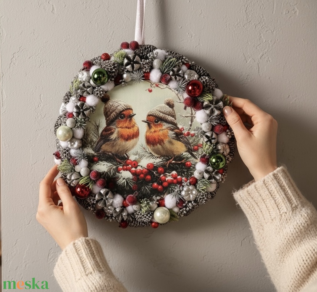 Gyönyörű madárkás ajtódísz - karácsony - adventi díszek - adventi ajtódísz - Meska.hu