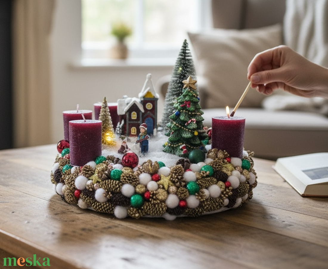 Világítós adventi koszorú - karácsony - adventi díszek - adventi asztaldísz - Meska.hu