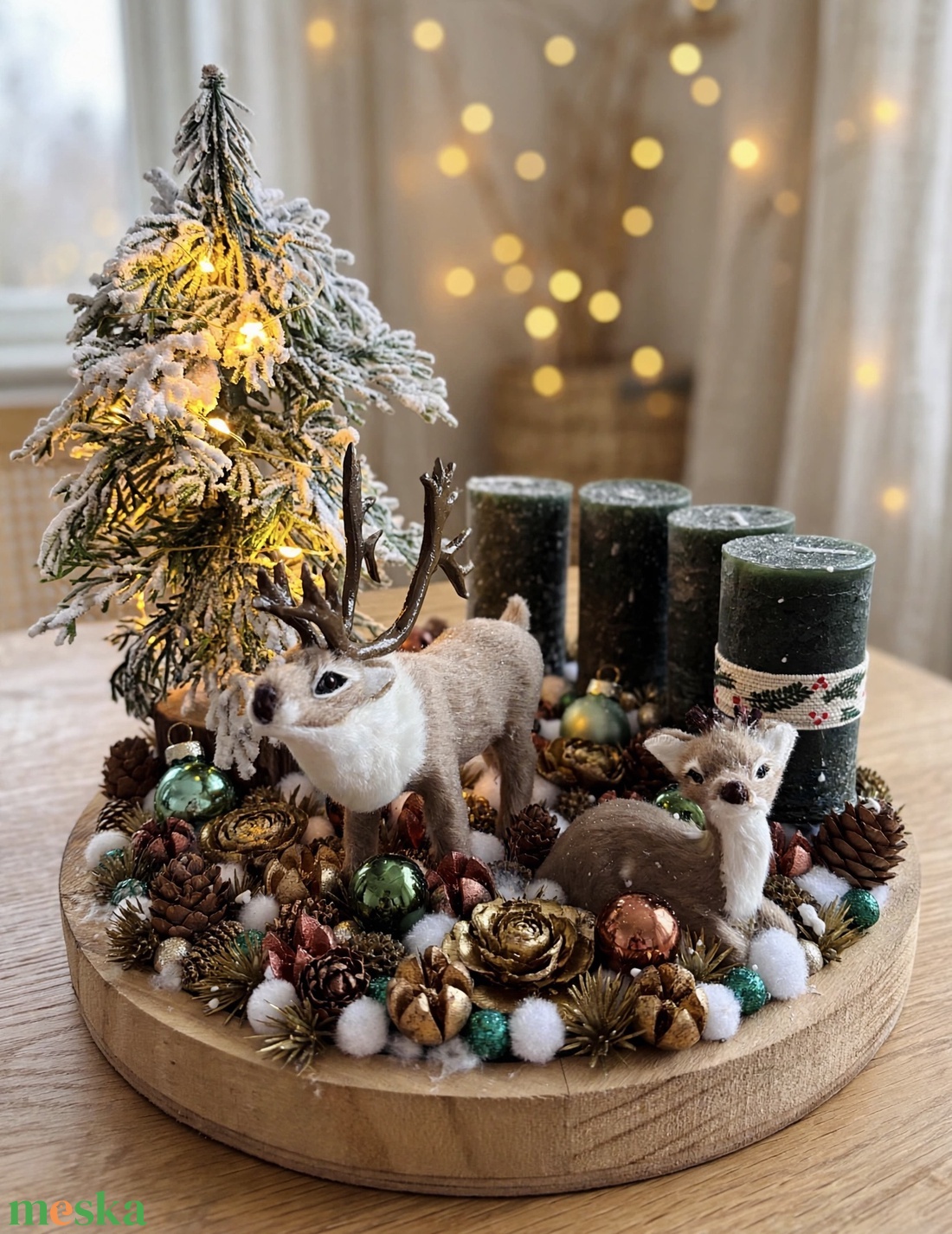 Világítós erdei adventi asztaldísz - karácsony - adventi díszek - adventi koszorú - Meska.hu