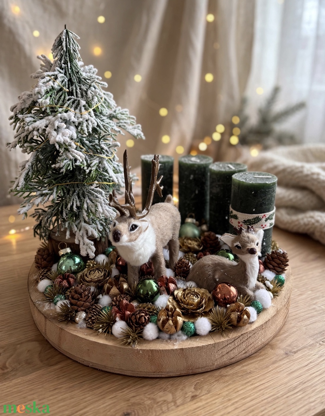 Világítós erdei adventi asztaldísz - karácsony - adventi díszek - adventi koszorú - Meska.hu