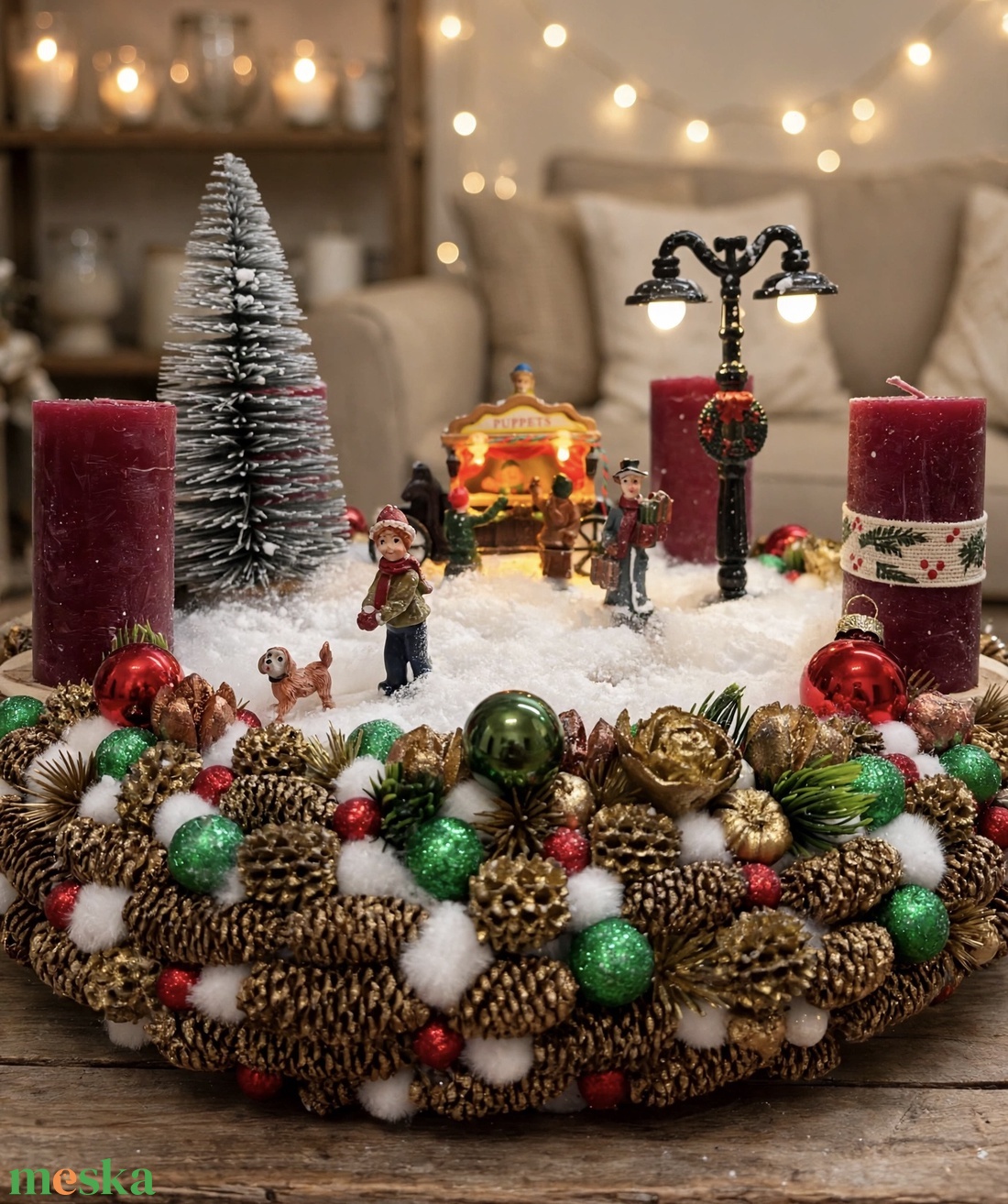Vil�gítós adventi életképes koszorú - karácsony - adventi díszek - adventi koszorú - Meska.hu