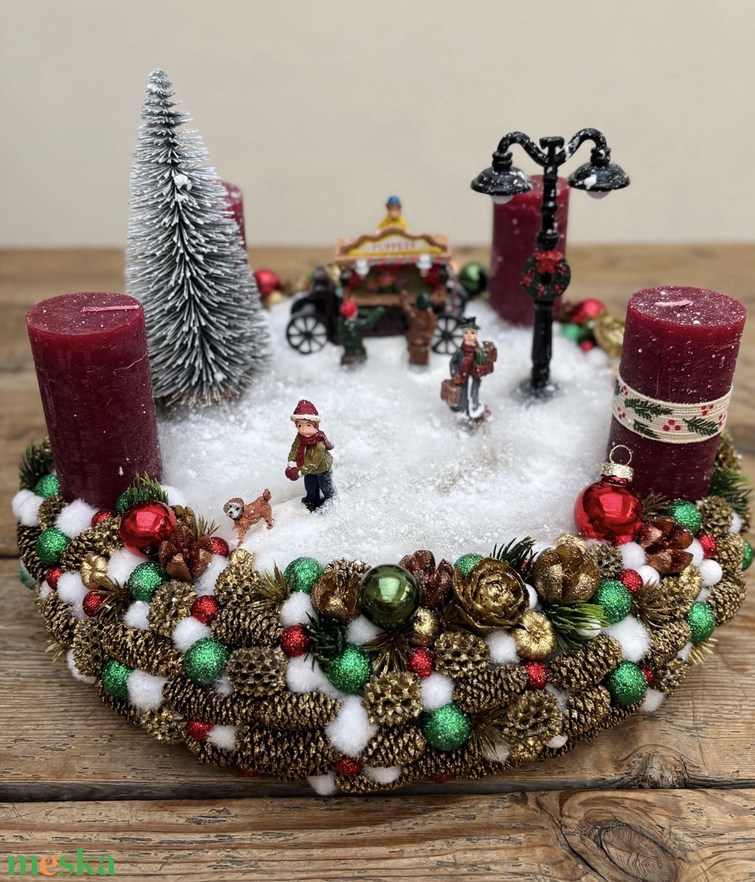 Vil�gítós adventi életképes koszorú - karácsony - adventi díszek - adventi koszorú - Meska.hu