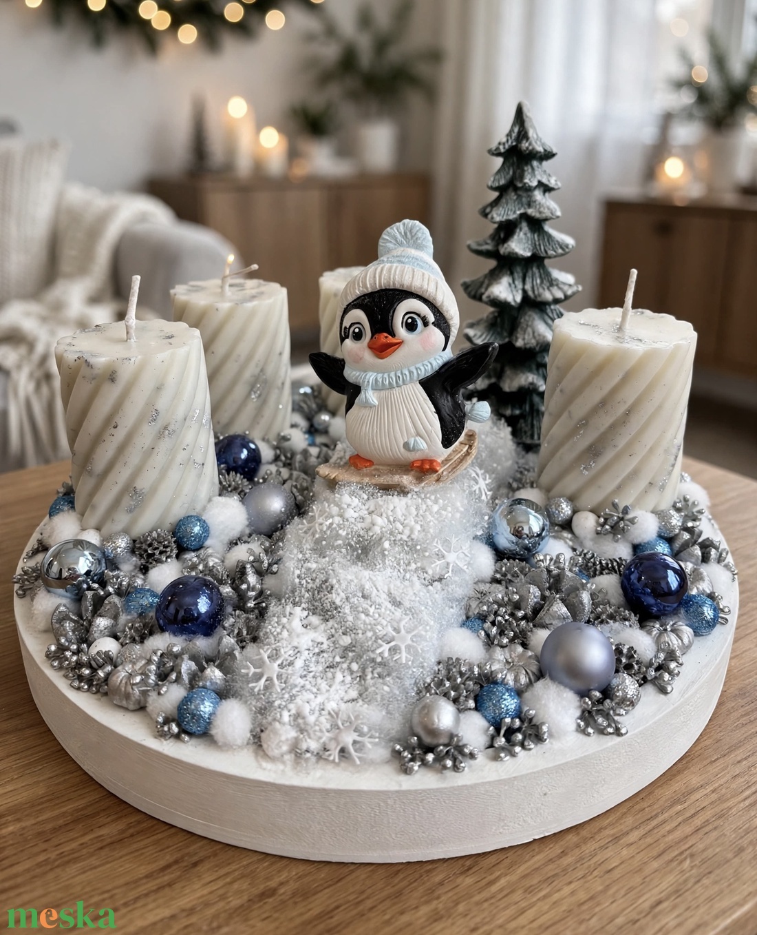 Pingvines adventi asztaldísz - karácsony - adventi díszek - adventi koszorú - Meska.hu