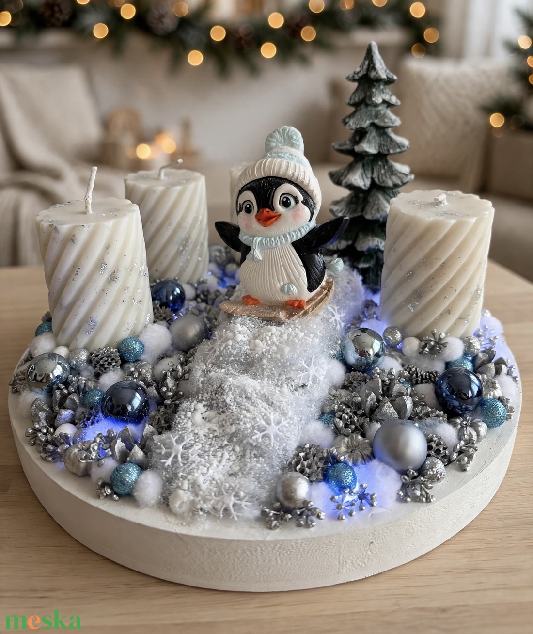 Pingvines adventi asztaldísz - karácsony - adventi díszek - adventi koszorú - Meska.hu