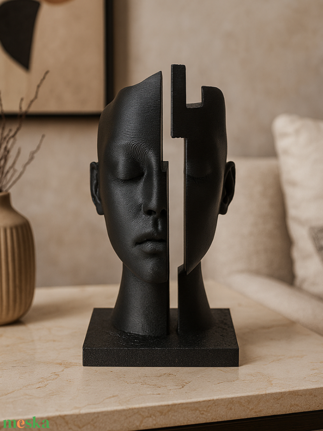 Modern fekete arc szobor � egyedi, minimalista lakásdekoráció művészi talapzaton 15cm - otthon & életmód - dekoráció - dekoratív figurák és szobrok - Meska.hu