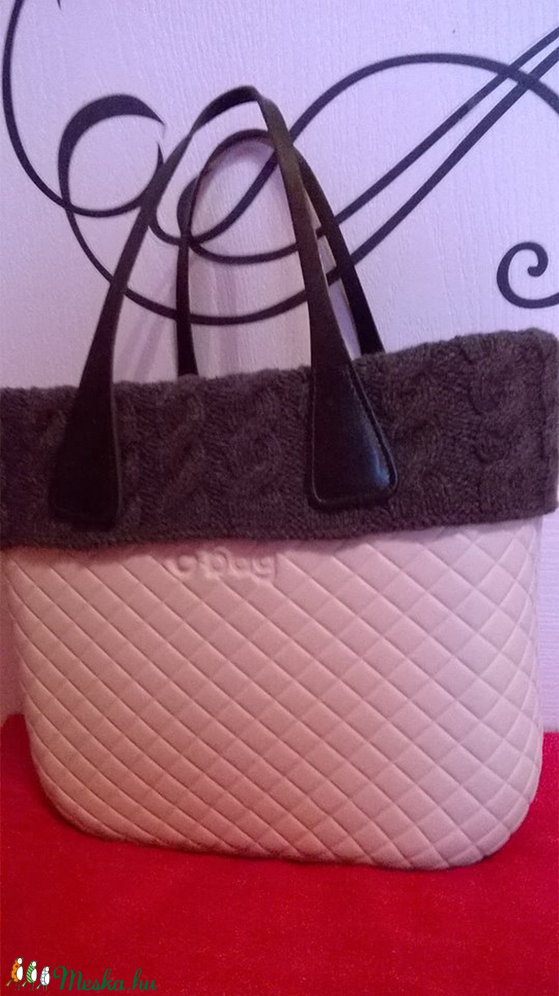 Kézzel kötött sötétszürke gallér Obag mini táskára -  - Meska.hu