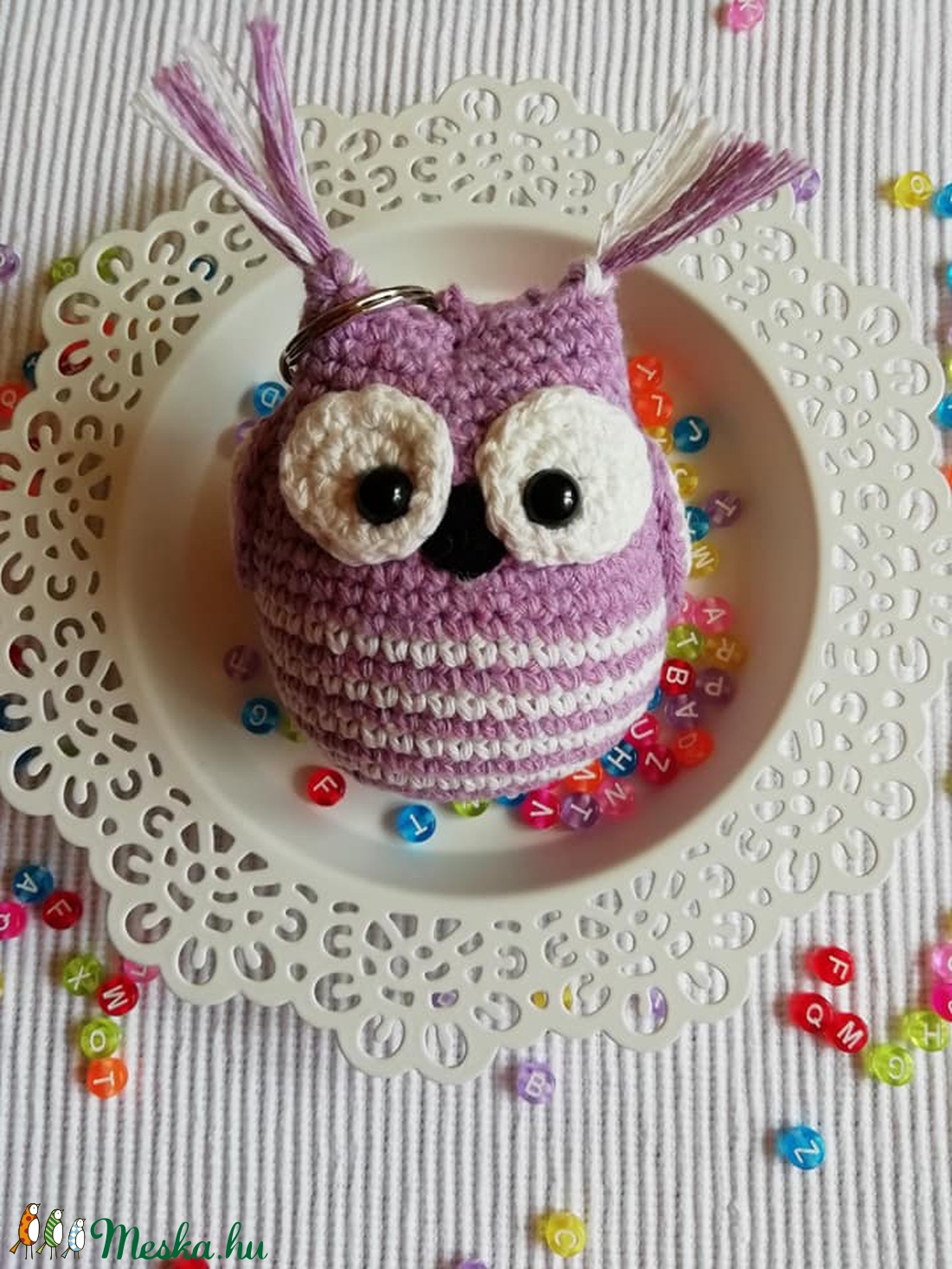 Bagoly Lilla- horgolt bagoly kulcstartó - táska & tok - kulcstartó & táskadísz - kulcstartó - Meska.hu