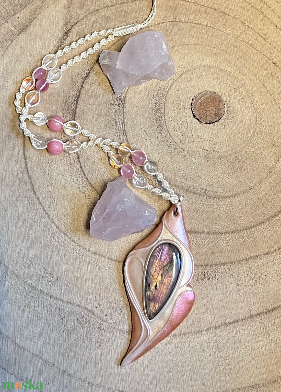 Labradorit ásványnyaklánc - ékszer - nyaklánc - medálos nyaklánc - Meska.hu