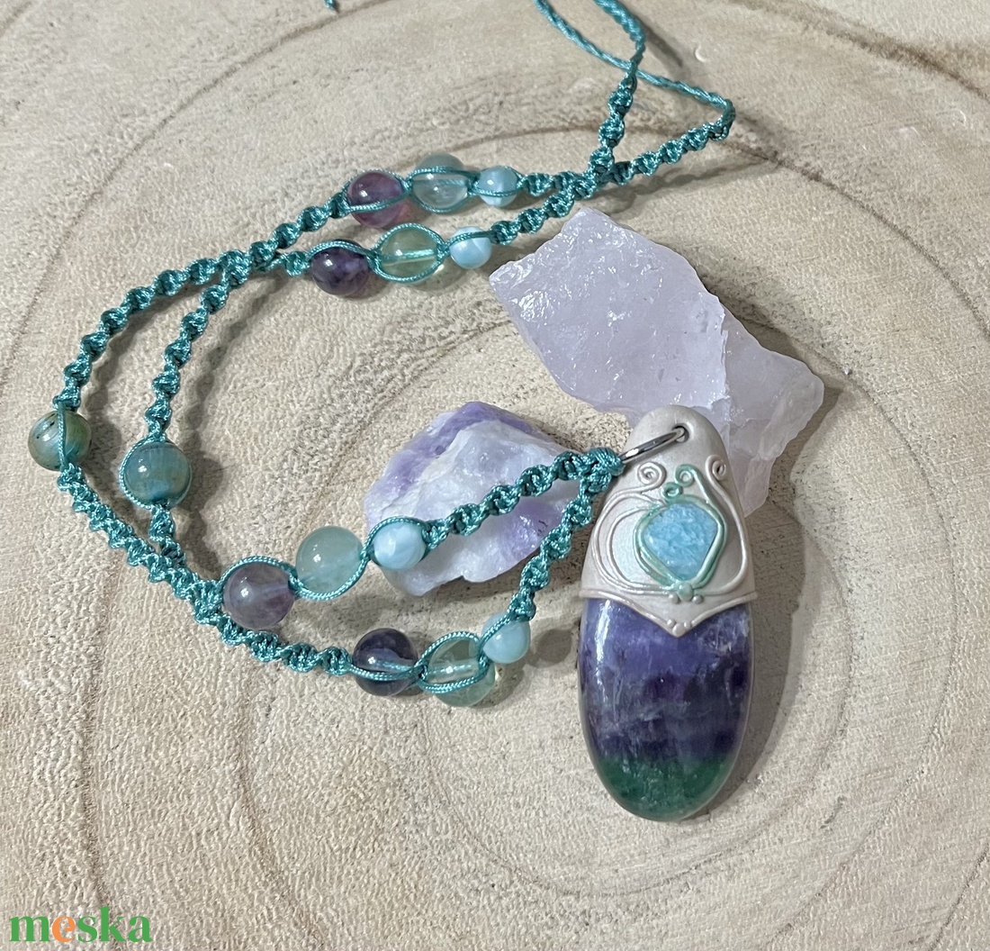 Fluorit nyaklánc amazonit díszítéssel - ékszer - nyaklánc - medálos nyaklánc - Meska.hu