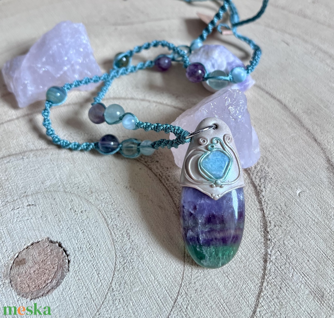 Fluorit nyaklánc amazonit díszítéssel - ékszer - nyaklánc - medálos nyaklánc - Meska.hu