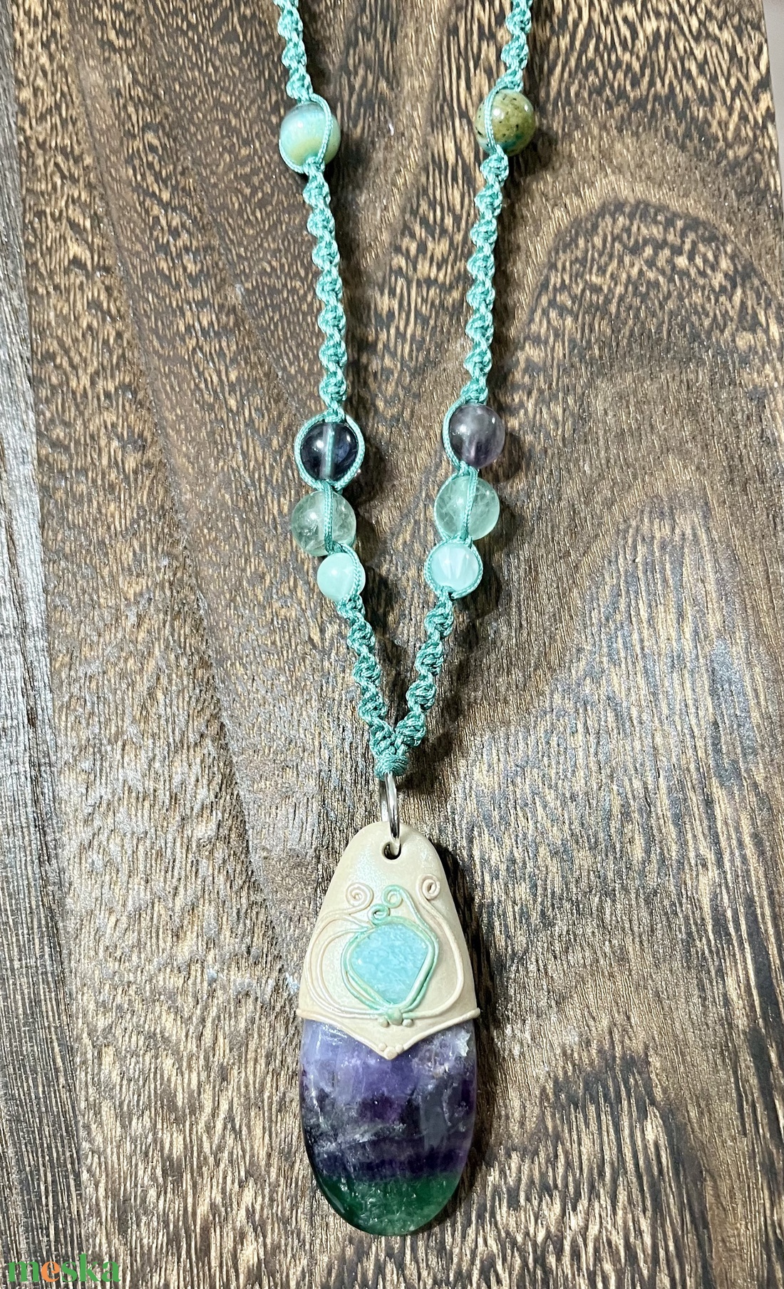 Fluorit nyaklánc amazonit díszítéssel - ékszer - nyaklánc - medálos nyaklánc - Meska.hu
